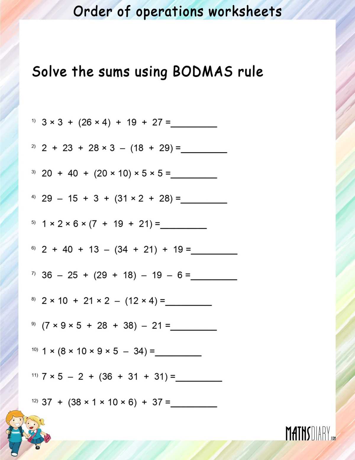 order of operations practice worksheet
