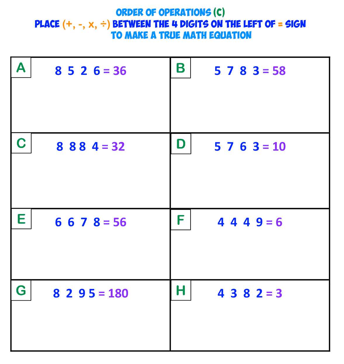 order of operations worksheet with integers