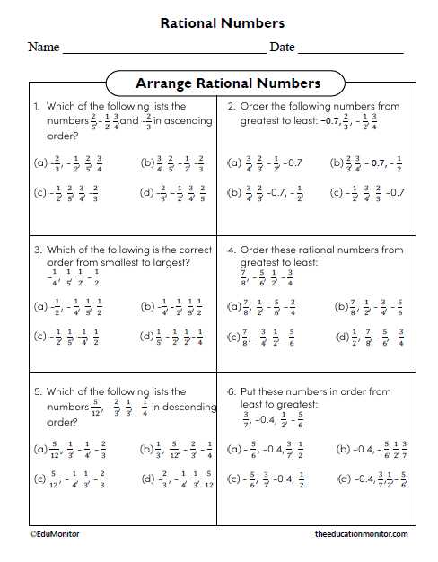 ordering rational numbers worksheet ordering rational numbers worksheet
