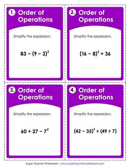 orders of operation worksheet