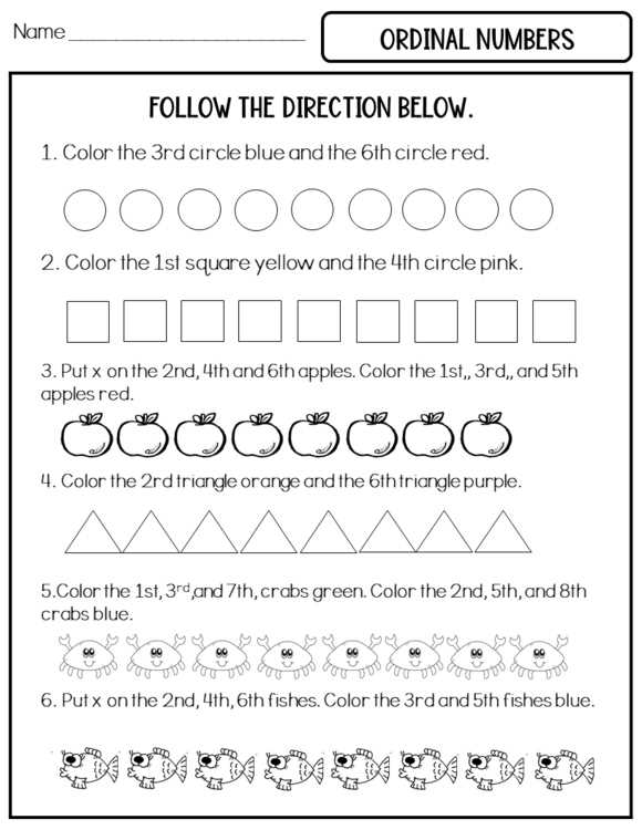 ordinals kindergarten worksheets
