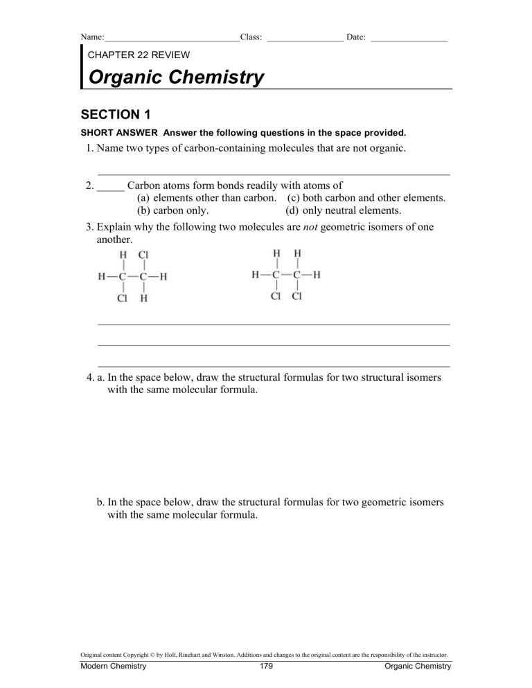 organic molecules worksheet review