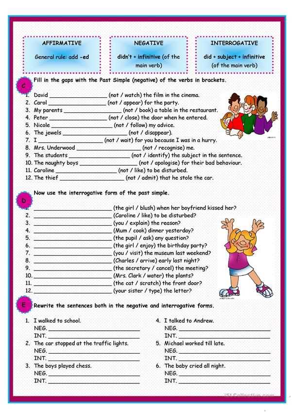 past form of regular verbs worksheets