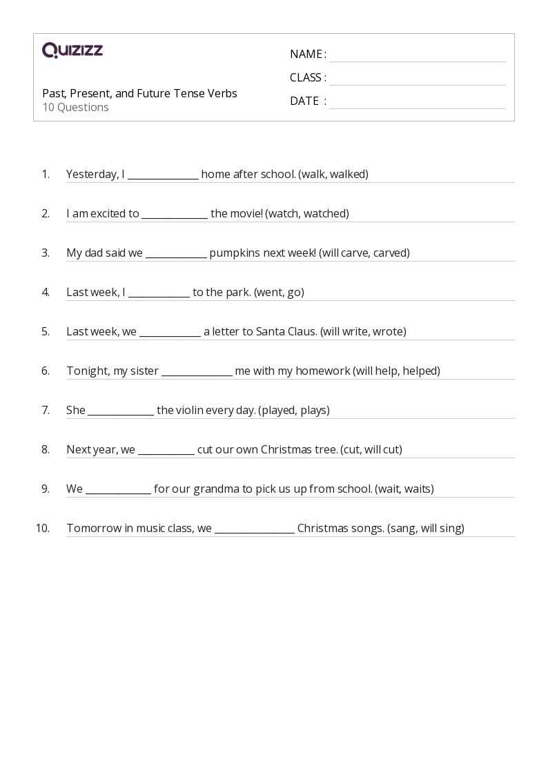 past present and future tense verbs worksheets