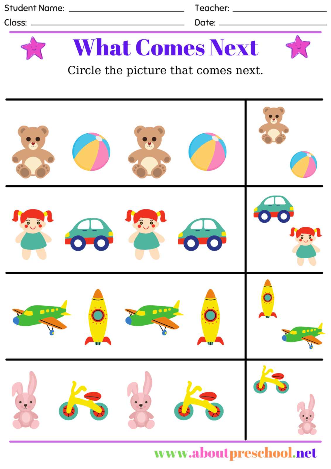 pattern worksheet kindergarten