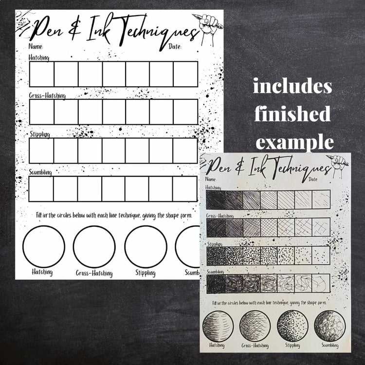 pen and ink techniques worksheet