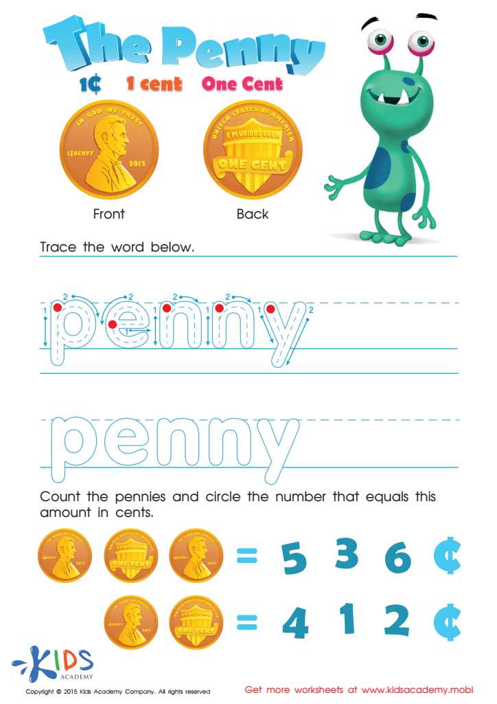 penny worksheets for kindergarten penny worksheets for kindergarten