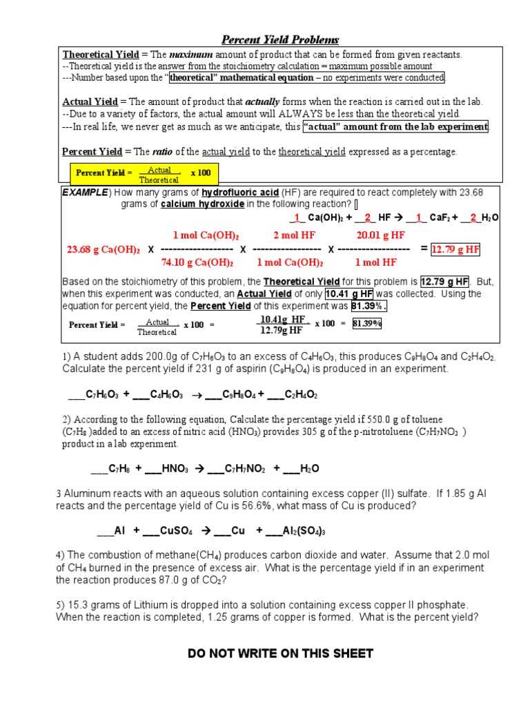 percent yield chemistry worksheet