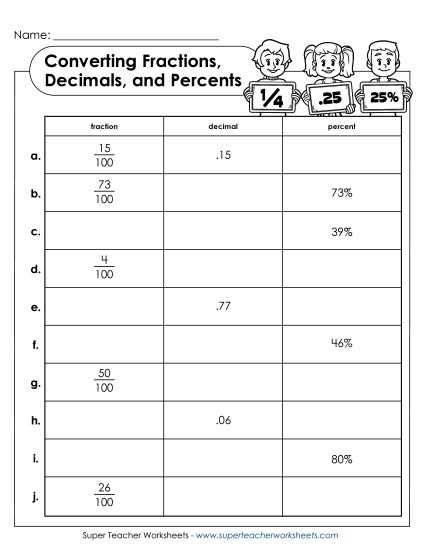 percentages and decimals worksheets
