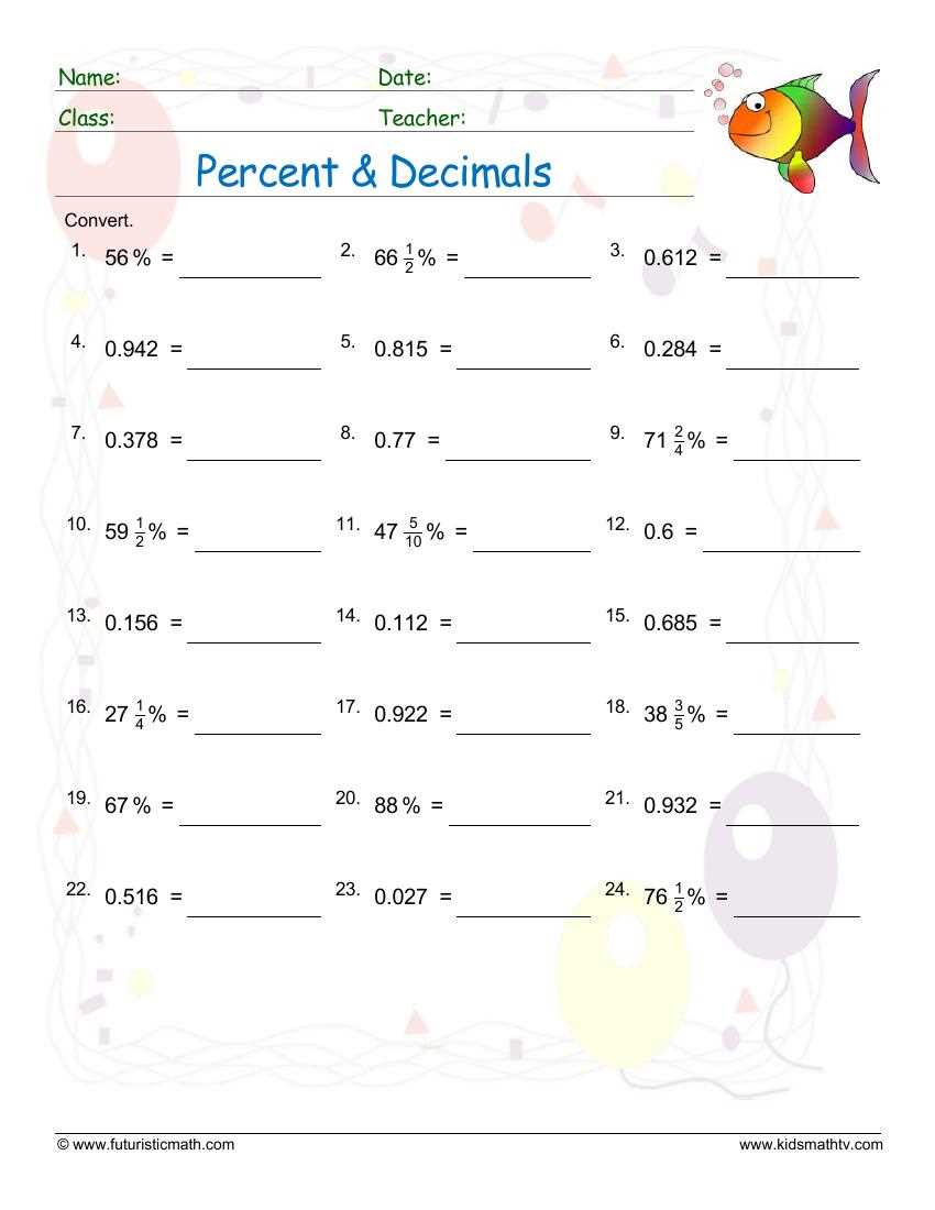 percentages and decimals worksheets
