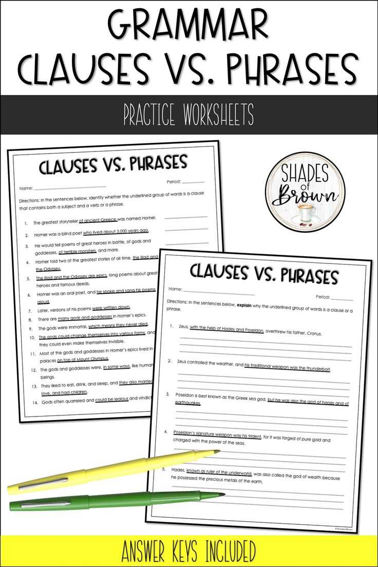 phrase clause worksheet