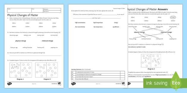 physical vs chemical changes worksheet