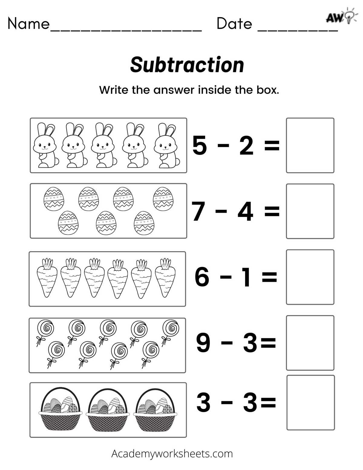 picture subtraction worksheets