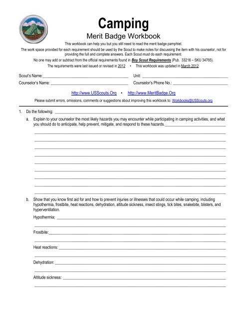 pioneering merit badge worksheet