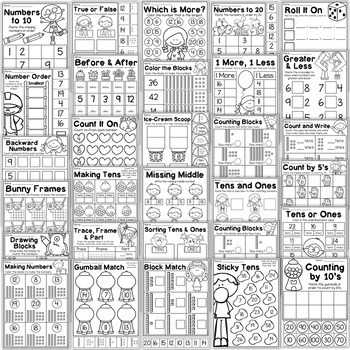 place value worksheets kindergarten