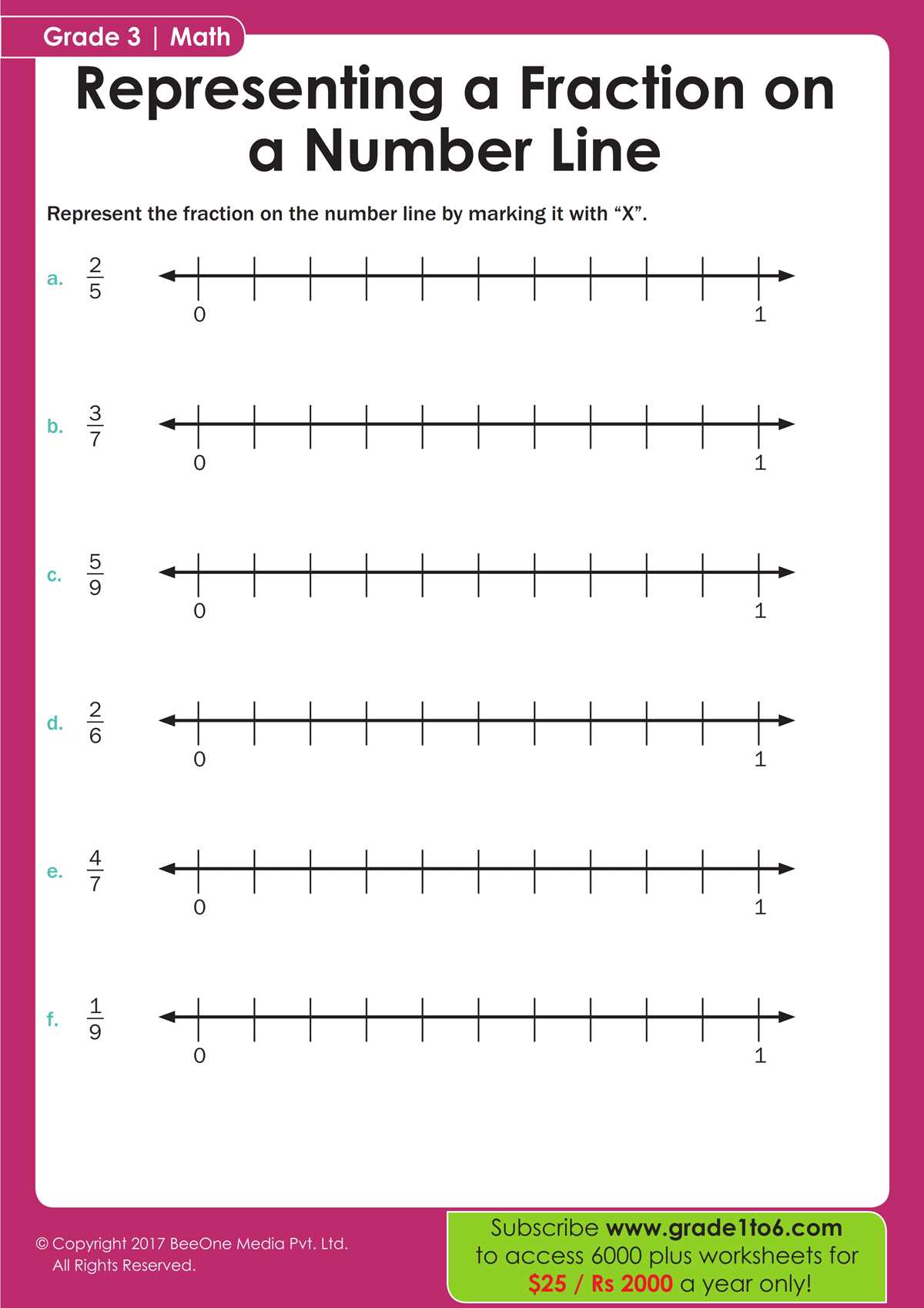plotting fractions on a number line worksheet