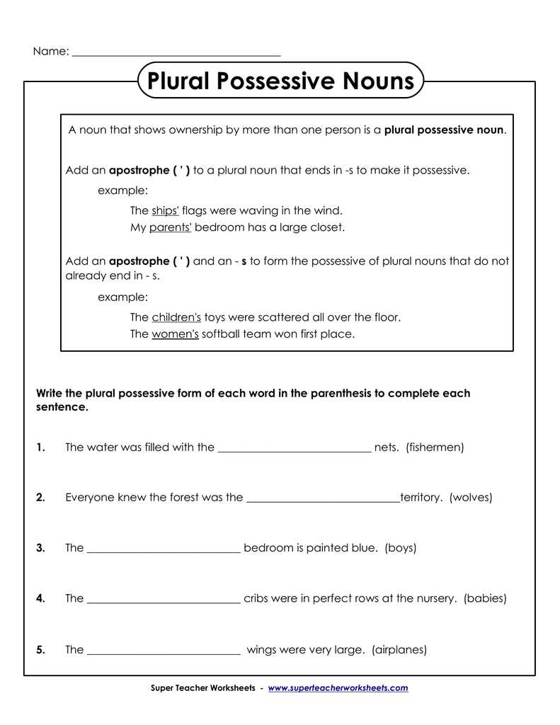 plural nouns and possessive nouns worksheets