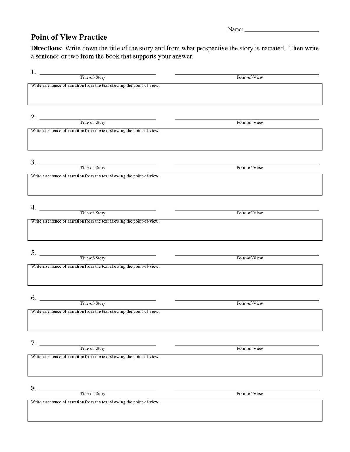 point of view worksheet 3rd grade