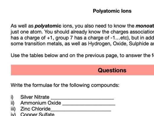 polyatomic ions worksheet
