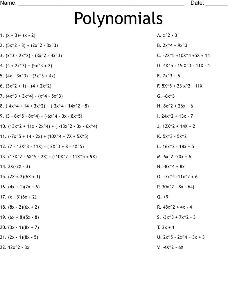 polynomial worksheets