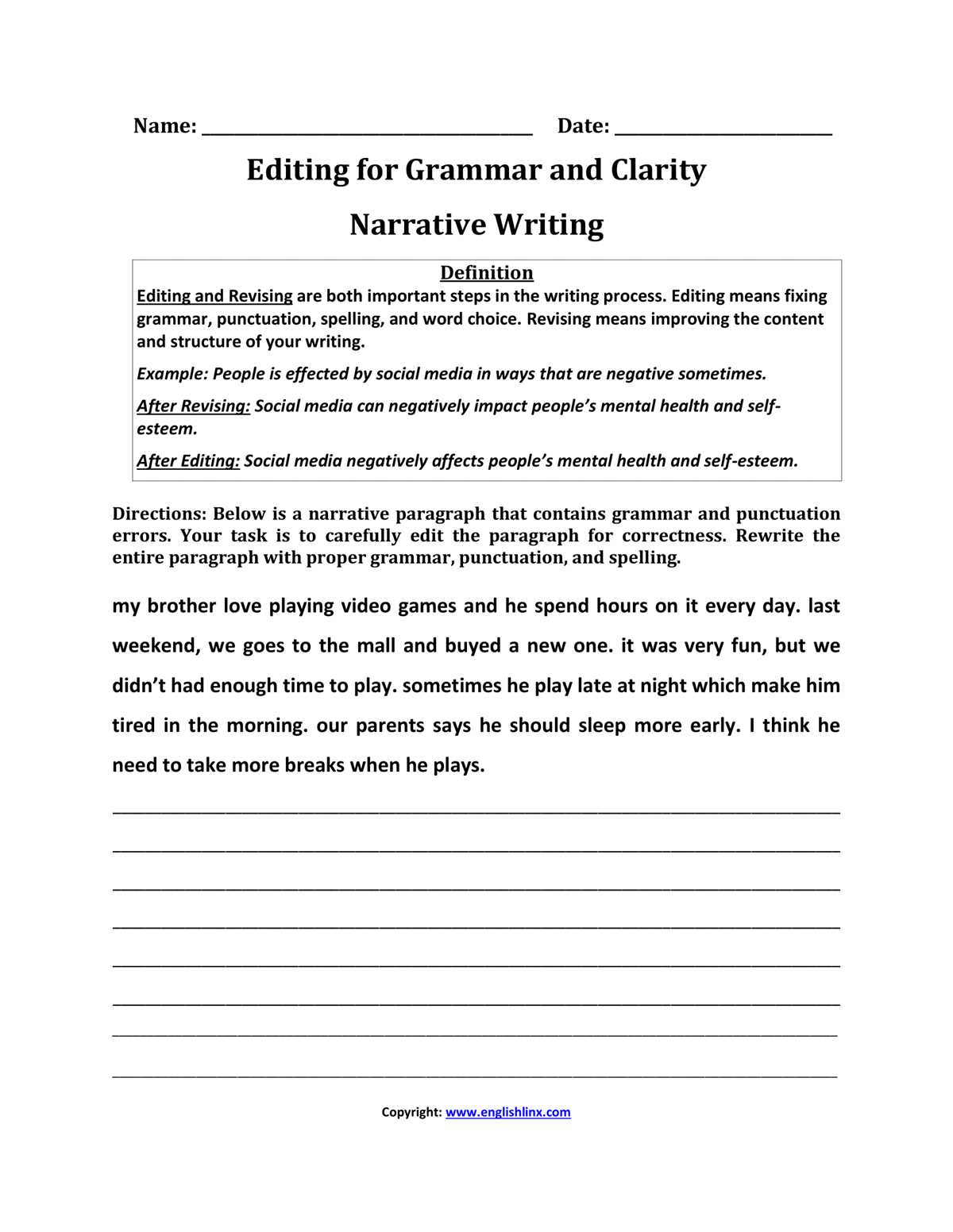 practice revising and editing worksheets