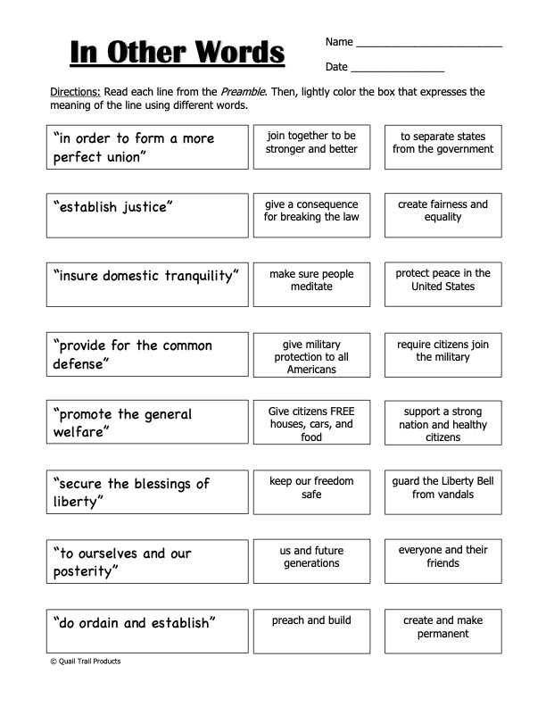preamble worksheet