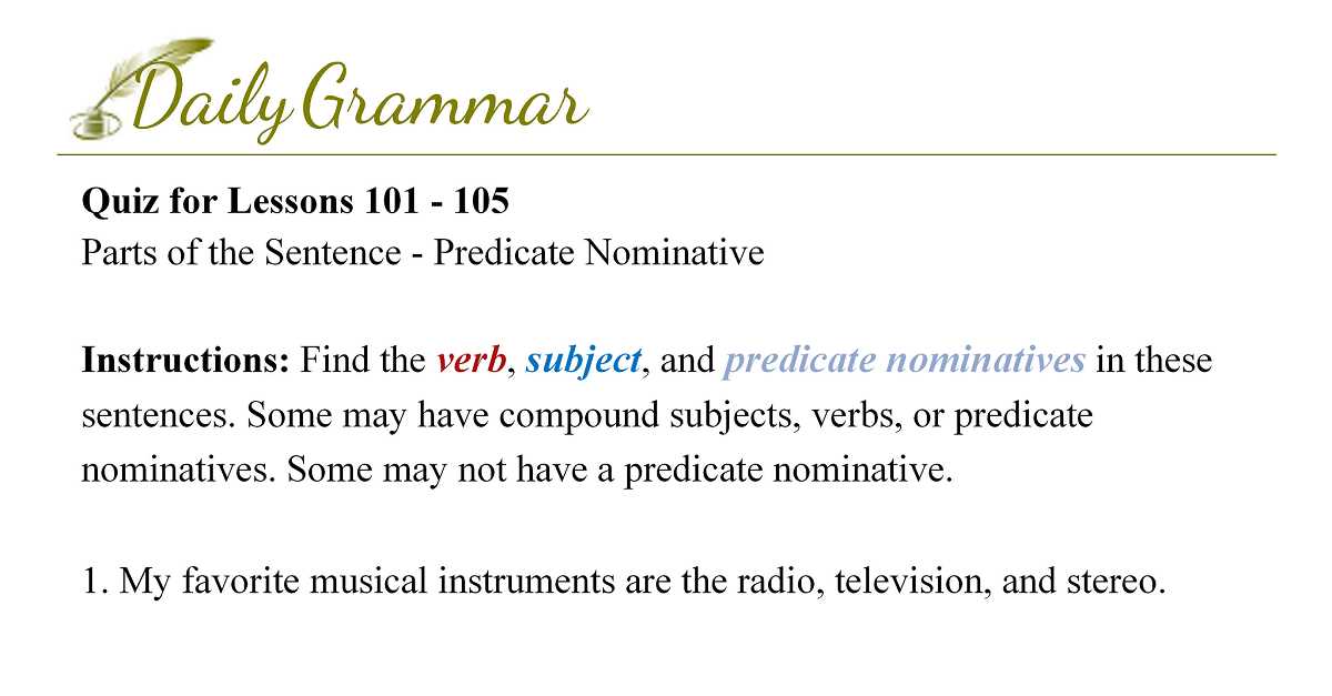 predicate nominative worksheet