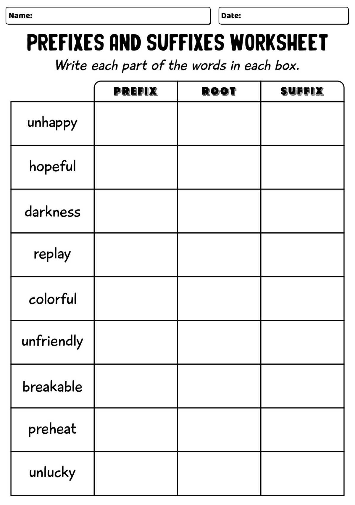prefix worksheets 2nd grade