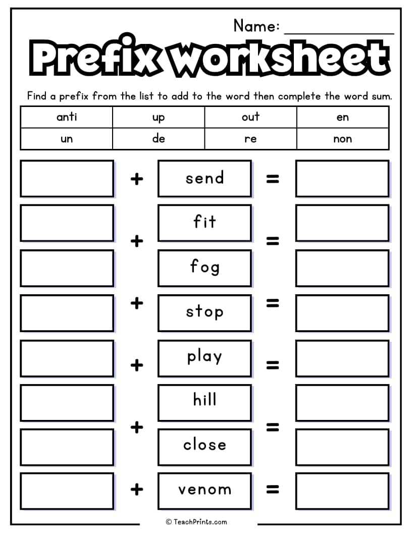 prefix worksheets