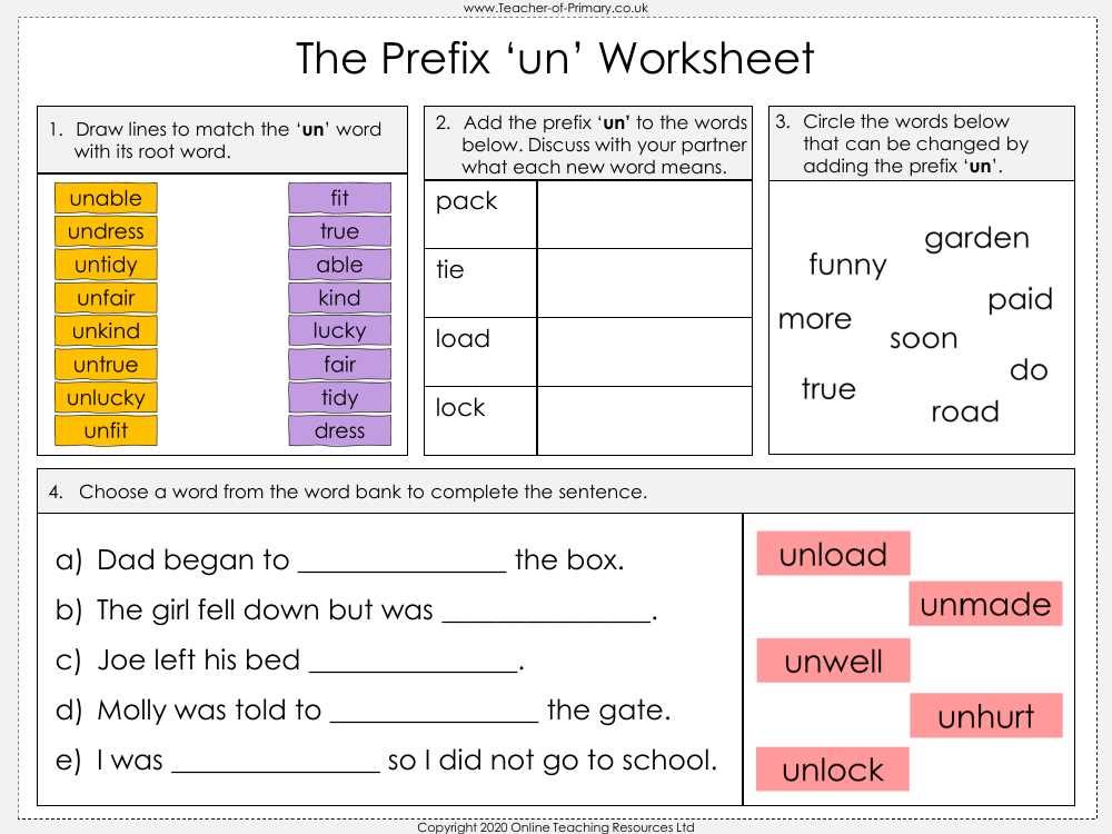 prefixes un and in worksheets