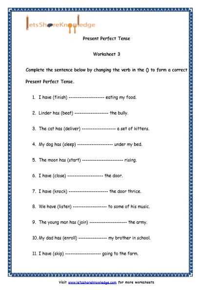 present perfect worksheet