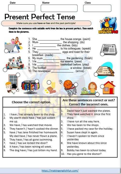present perfect worksheets