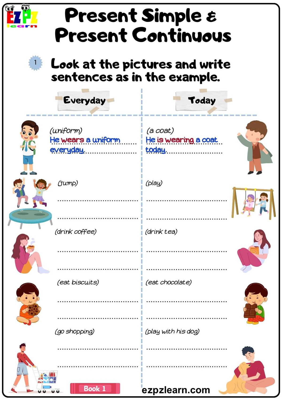 present progressive and simple present worksheets