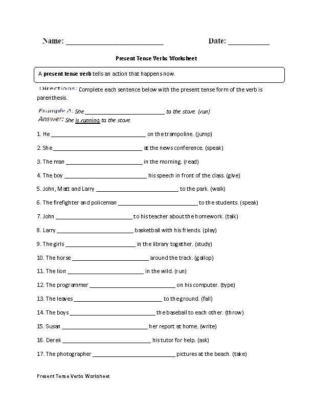 present progressive tense worksheets