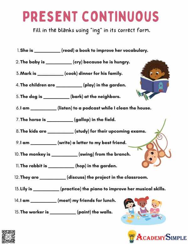 present progressive tense worksheets