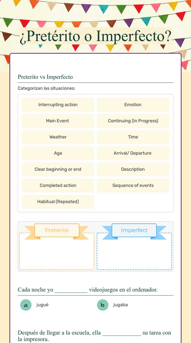 preterito o imperfecto worksheet