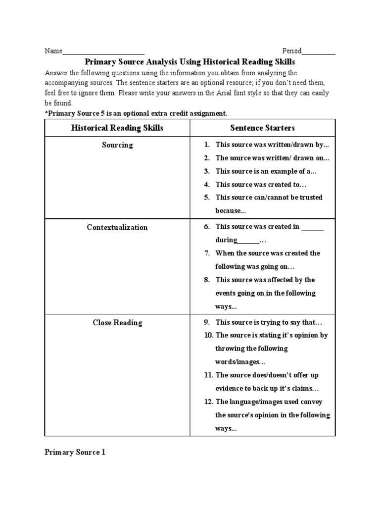 primary source analysis worksheet