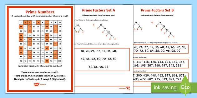 prime factor trees worksheet
