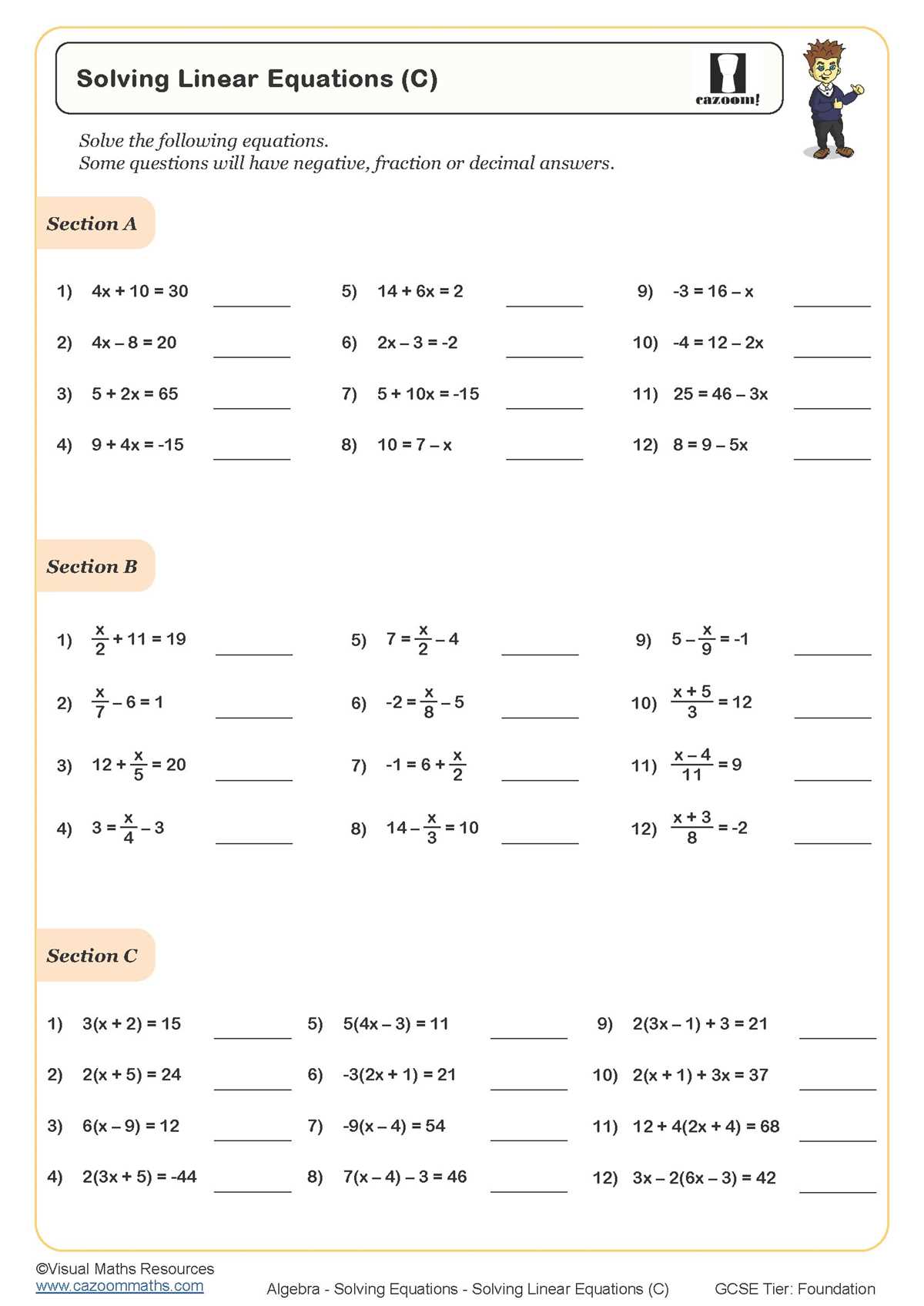 printable algebra worksheets
