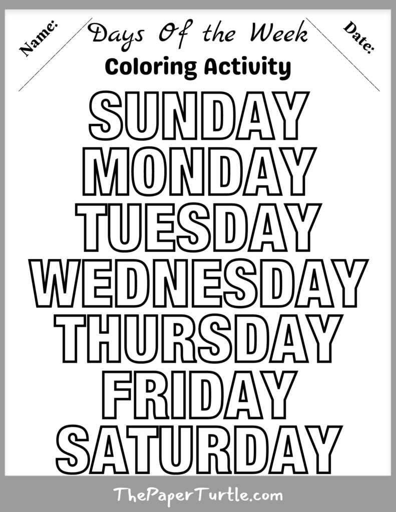 printable days of the week worksheets