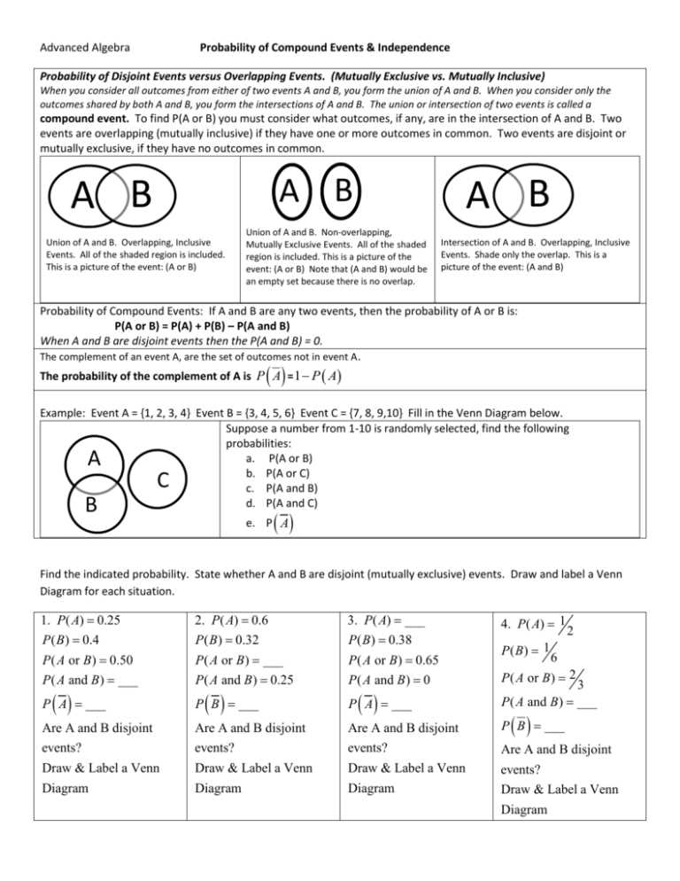 probability and compound events worksheet