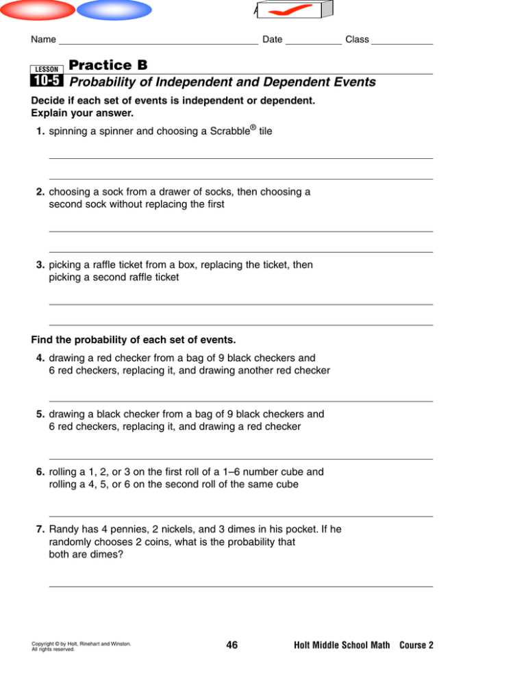 probability independent and dependent worksheets