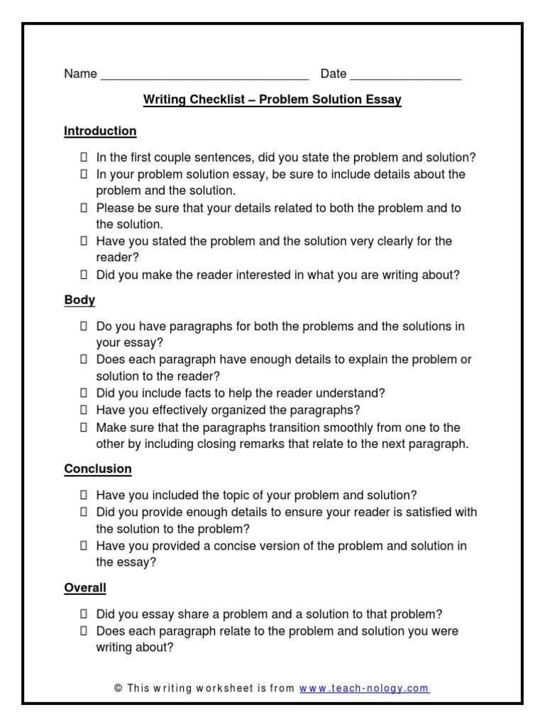 problem and solution worksheet