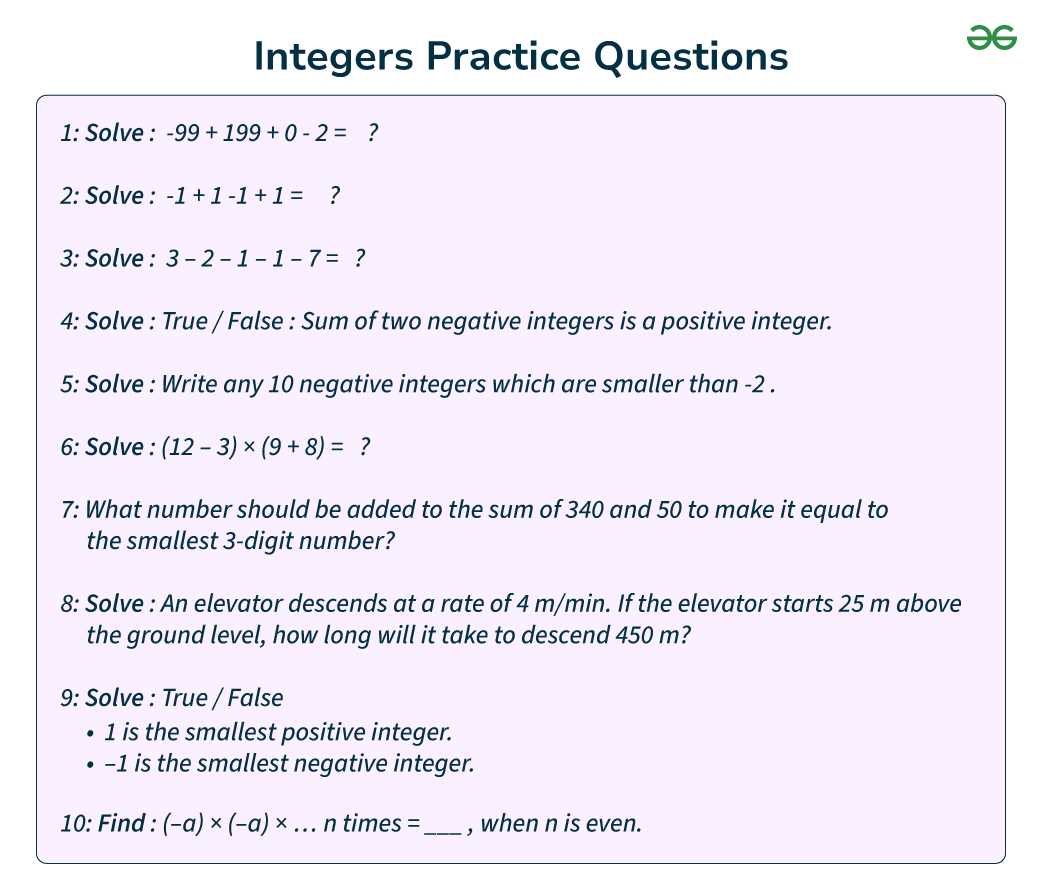 problem solving with integers worksheet