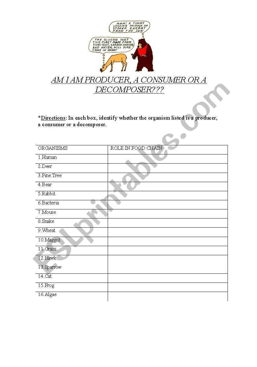 producer consumer worksheet