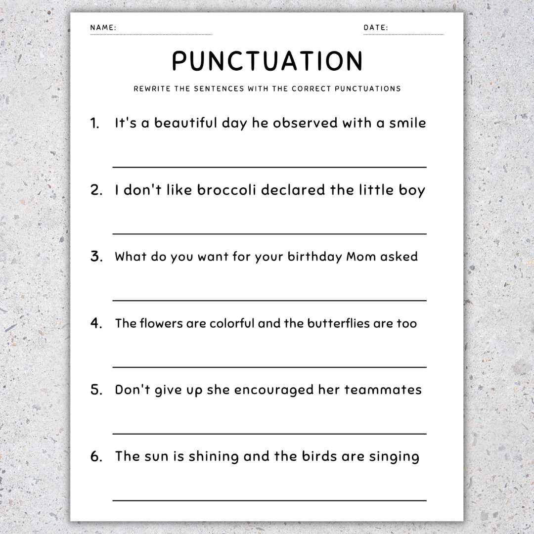 punctuation worksheets grade 6