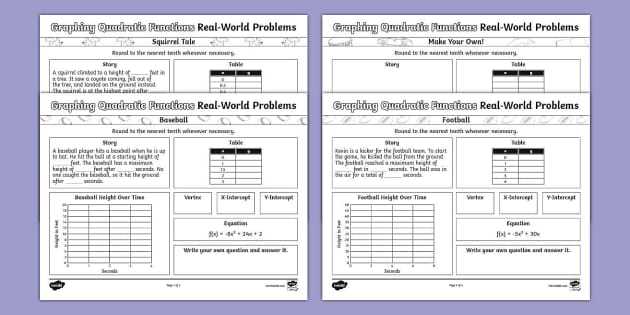 quadratic function worksheet