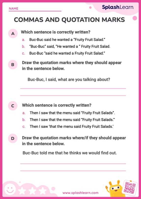 quotation mark worksheets