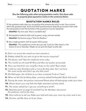 quotation marks practice worksheet