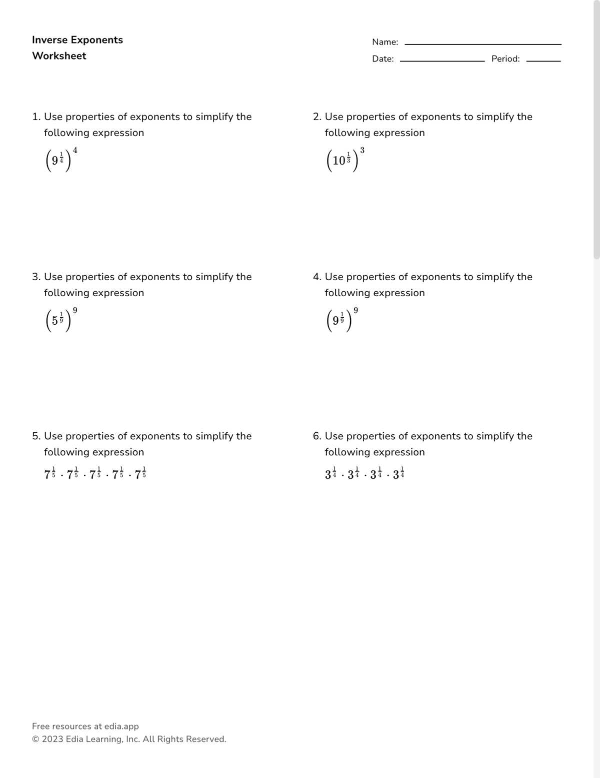 radicals and rational exponents worksheet